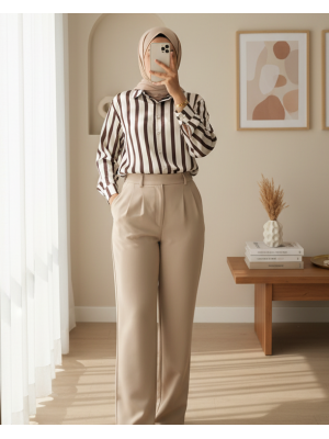 3964 Hafif Dökümlü Saten Gömlek - M. Kahverengi