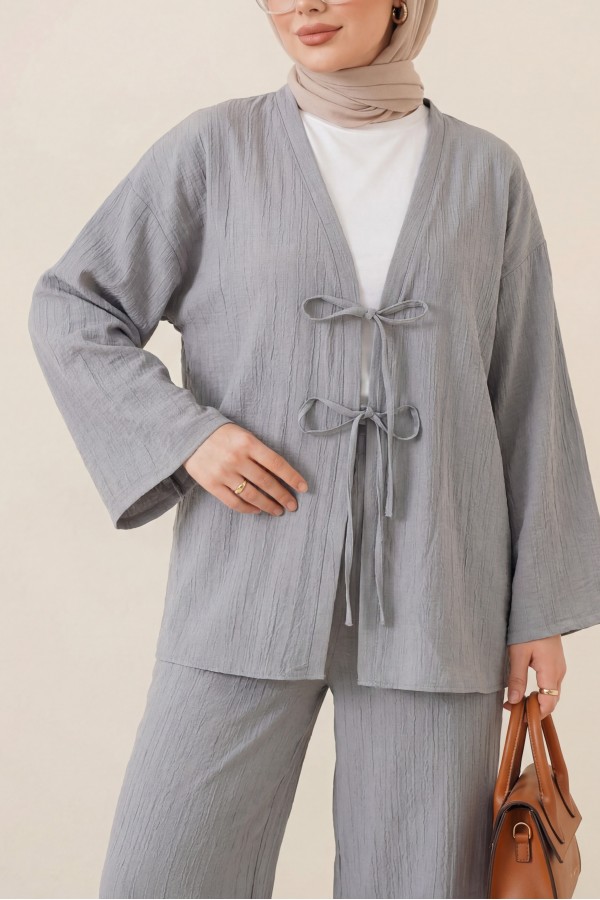 Crinkle Suit with Double Laced Front Trousers  -Grey