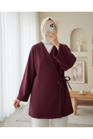 Cross-Laced Stamped Kimono -Maroon