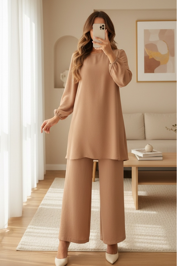 Ayrobin Tunik Pantolon Alt Üst Takım 6712 - Vizon