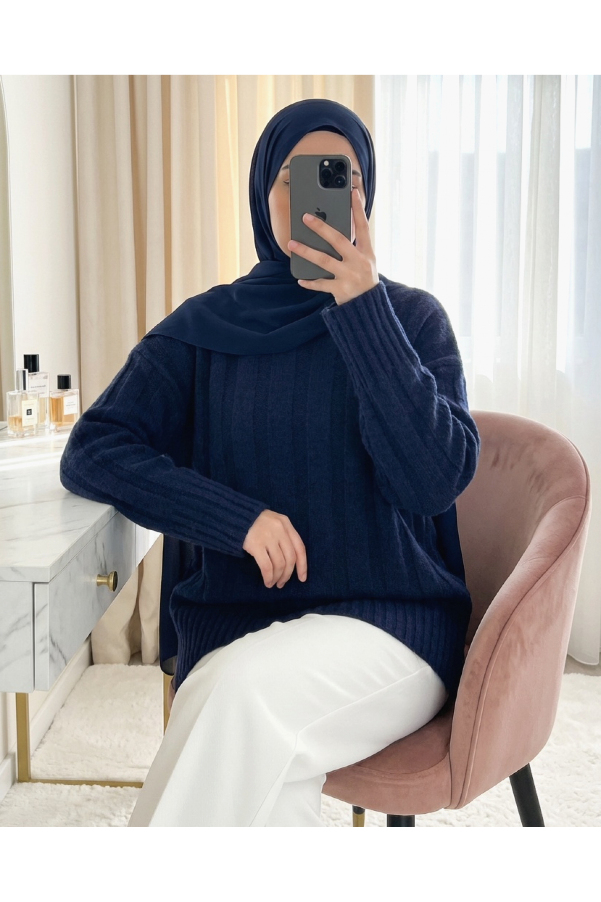 Yarım Boğazlı Şerit Desenli Yumoş Triko Kazak -Laci