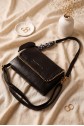 Chain-Edged Flap Scarf Detailed Compartment Shoulder Bag -Black