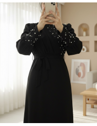 Kruvaze Yaka İnci Detaylı Krep...