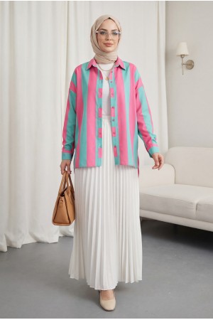 Kalın Çizgili Düğmeli Gömlek -Çağla Y.