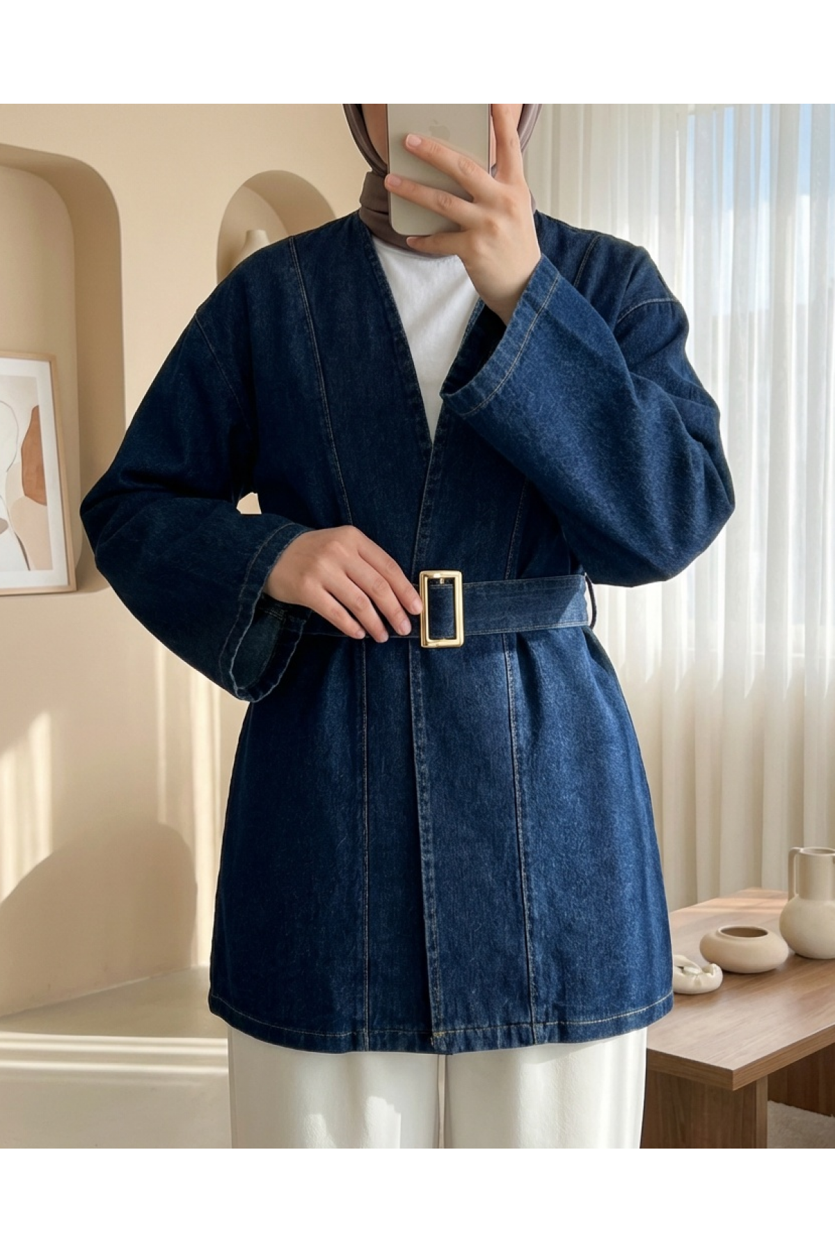 Beli Kemerli Kot Kimono -Laci