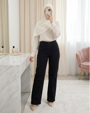 Cepli Fermuarlı Palazzo Kot Pantolon  -Siyah