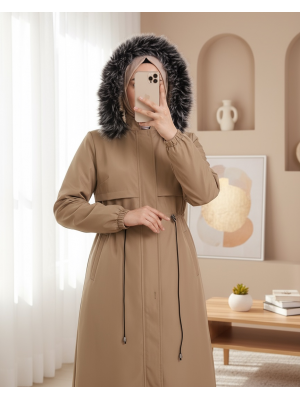 Pull-out Hooded Tunnel Lace-up Bondit Coat -Light Mink