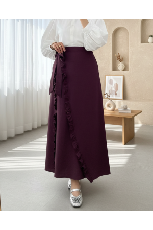 تنورة مزدوجة الطبقات مع كشكشة وفتحة خصر مربوطة -لون الخوخ