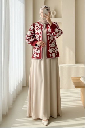 Embroidered Sleeve and Front Lined Jacket -Maroon