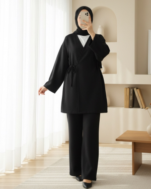 Cross-Laced Thessaloniki Kimono Set -Black