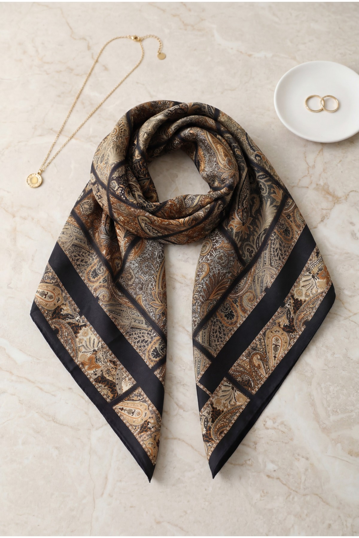 Geometric Framed Rayon Scarf -Snuff