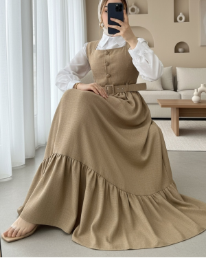 Top Düğmeli Gömlekli İkili Takım Jile -Vizon