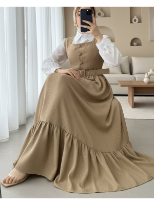 Top Buttoned Shirt Double Suit Gilet -Mink color