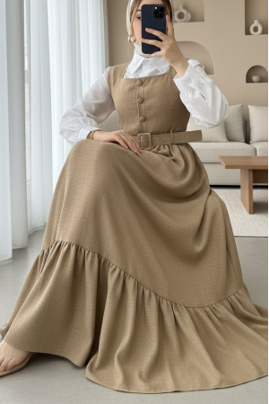 Top Düğmeli Gömlekli İkili Takım Jile -Vizon