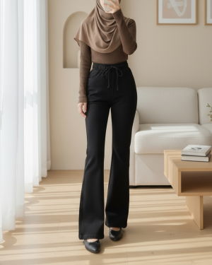 İspanyol Paça Bağcık Detaylı Kot Pantolon -Siyah