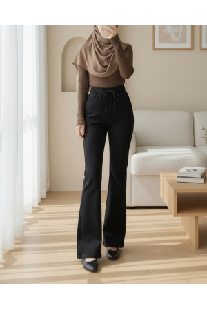 İspanyol Paça Bağcık Detaylı Kot Pantolon -Siyah