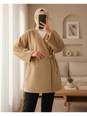 Side Tie Fur Jacket   -Mink color