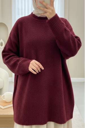 Stone-Buttoned Branch Patterned Knitwear Cardigan -Maroon