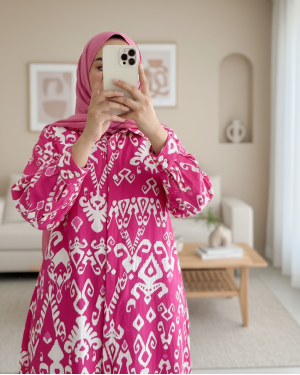 Buttoned Patterned Viscose Tunic -Fuchsia