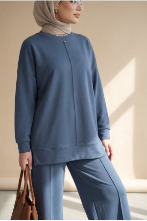Round Neck Çimalı Oyşo Two-Piece Set -Oil color