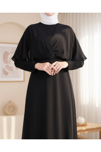 Simli Şifon Uzun Abiye -Siyah