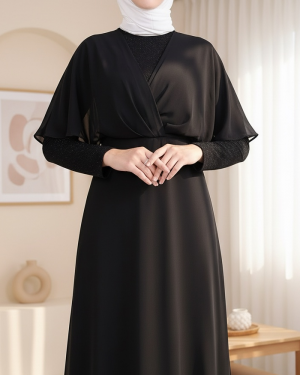 Simli Şifon Uzun Abiye -Siyah