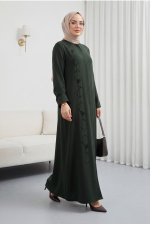 Gizli Patlı Taşlı Ferace Haki HM2851