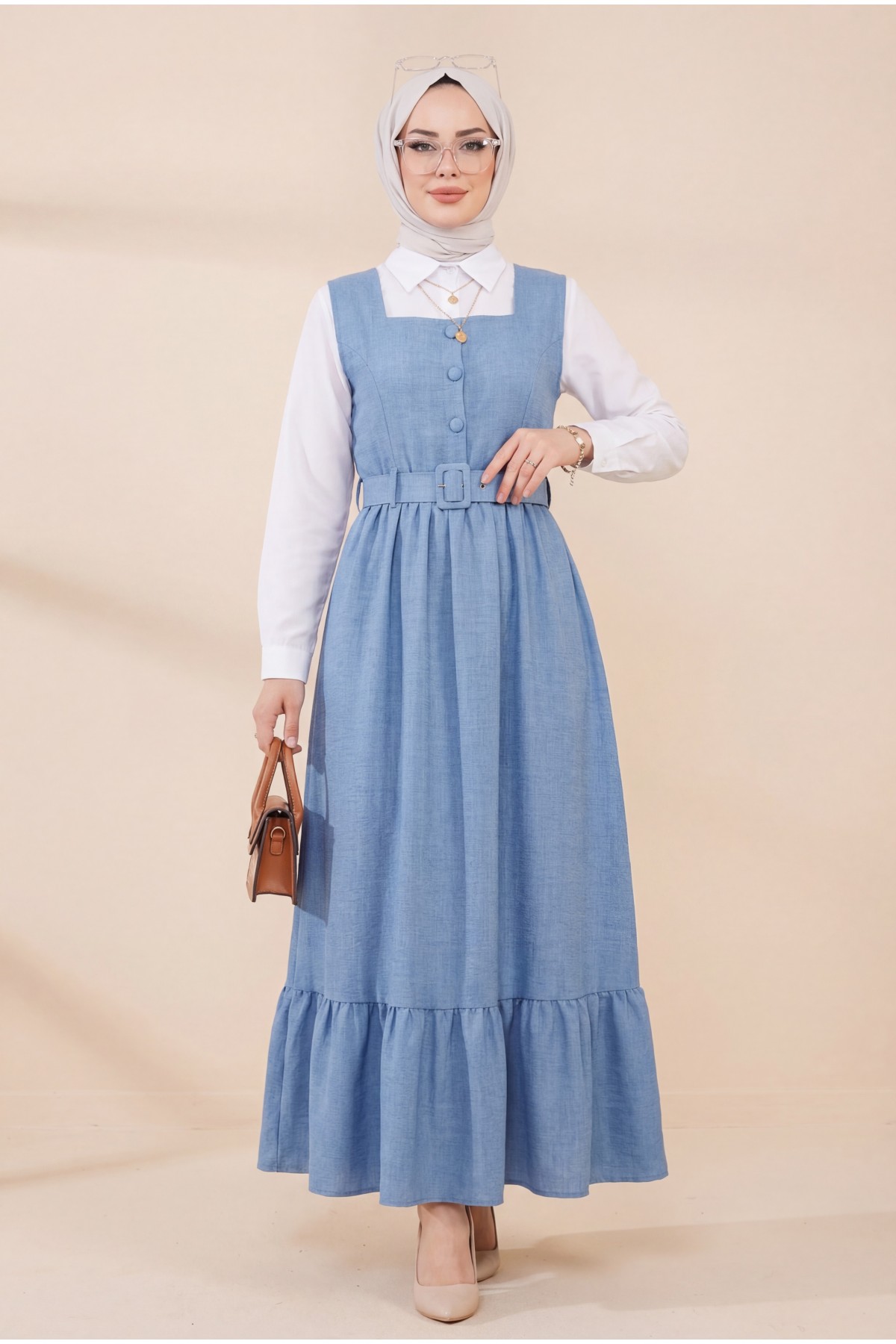 Top Buttoned Shirt Double Suit Gilet  -Baby Blue