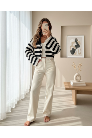 سترة واسعة مخططة مخرمة -أسود