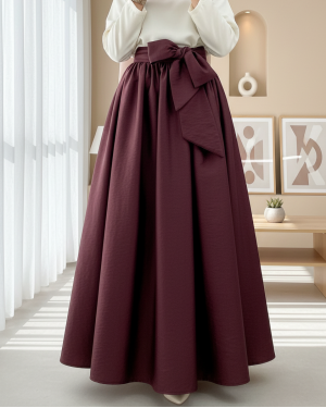 Pleated Belted Parachute Skirt   -Maroon