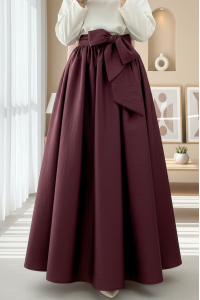 Piliseli Kemerli Paraşüt Etek   -Bordo