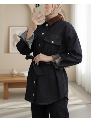 Kadın Ekose Detaylı Denim Ceket  -  32413CKT