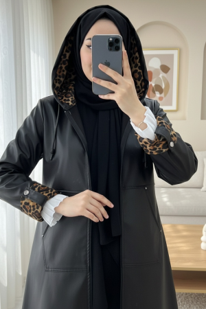 Fermuarlı Kolu Katlamalı Deri Kap -Siyah