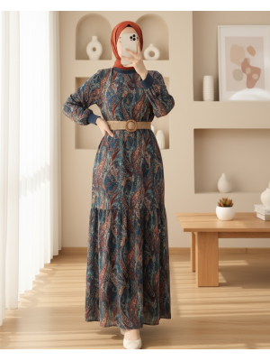 نمط العرقية تنورة قطعة اصطف فستان شيفون -زمرد