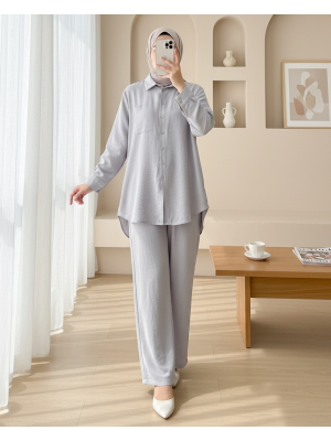 Arkası Uzun Düğmeli Poplin Gömlek -Açık Gri