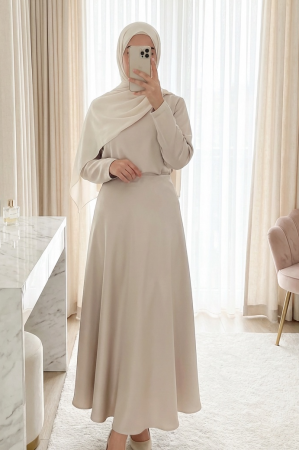 Zra Düz Saten Etek -Bej