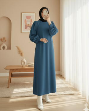 Round  Neck Long Oysh Dress -Oil color
