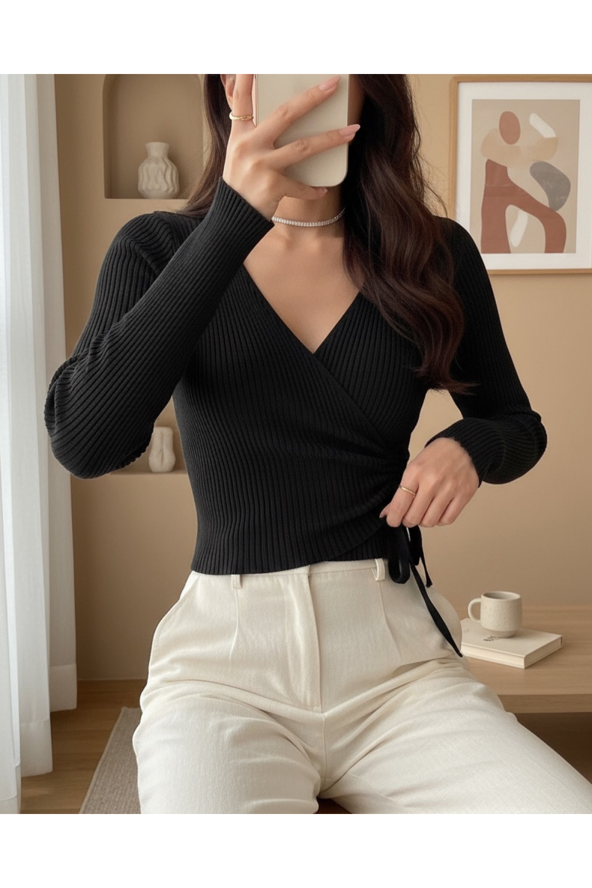 Double Breasted Collar Front Double Layer Knitwear Crop  -Black