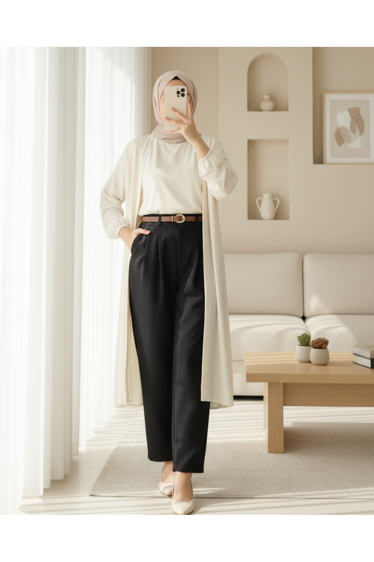 Pleated Pocket Belted Ankle Trousers -Black