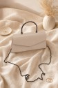 Patent Leather Evening Bag with Metal Handle, Chain, and Envelope Flap -Cream color