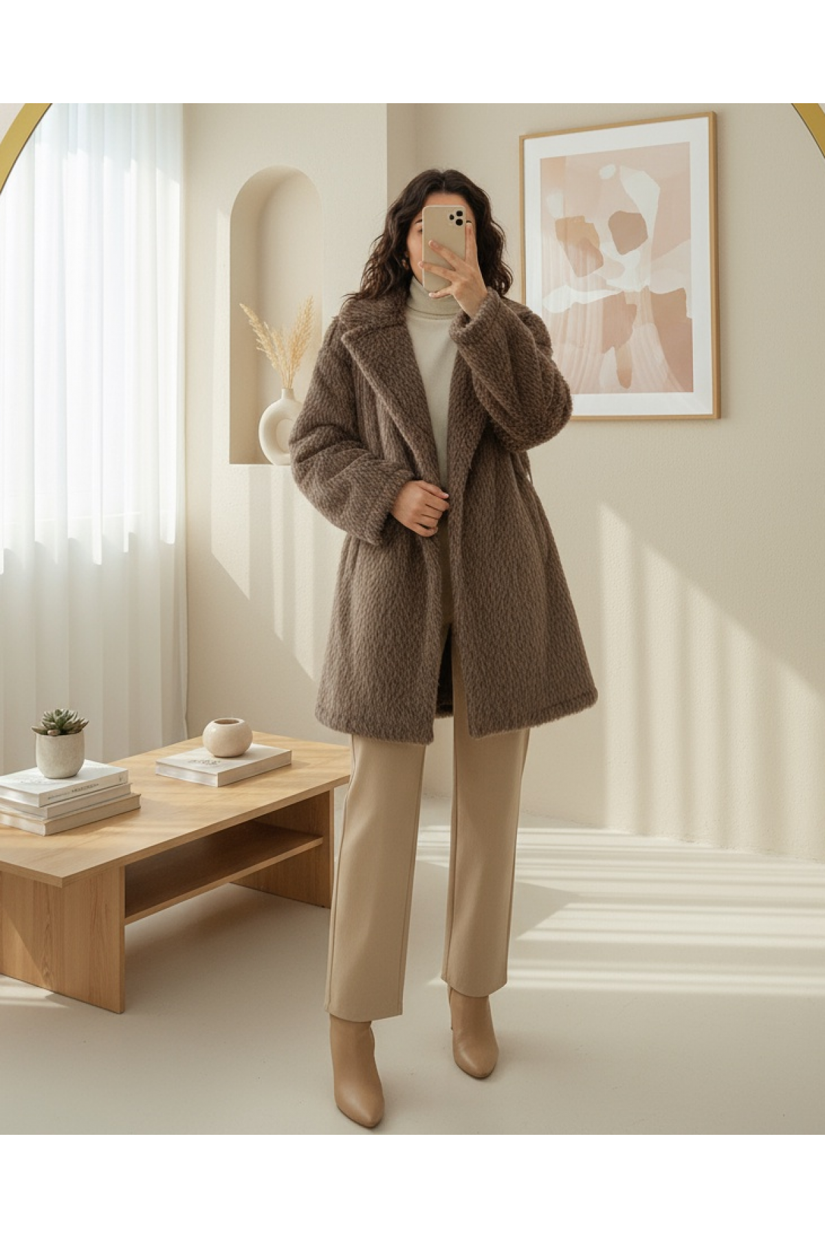Belted Waistcoat with Pocket and Beard -Mink color