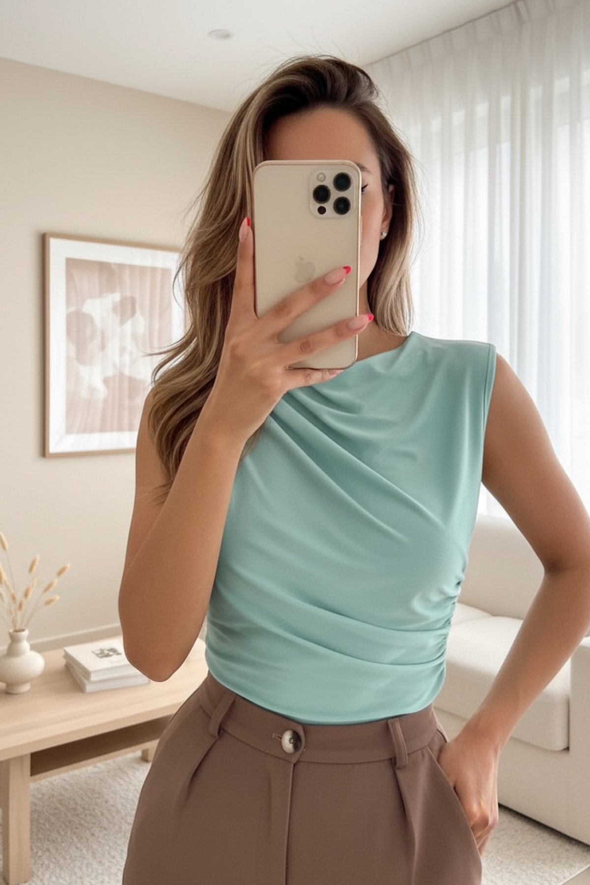 Crew Neck Zero Sleeve Sandy T -Mint Color