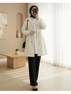 Kolu Katlamalı Tünel Bağcıklı Araboy Trençkot -Taş