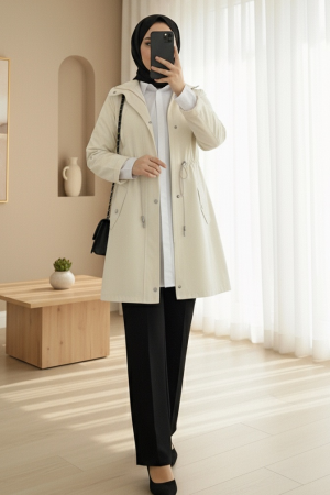 Kolu Katlamalı Tünel Bağcıklı Araboy Yazlık Trençkot -Taş