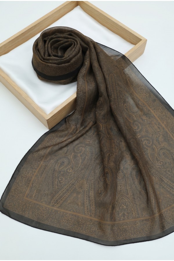 Ethnic Patterned Voile Scarf -Mink color