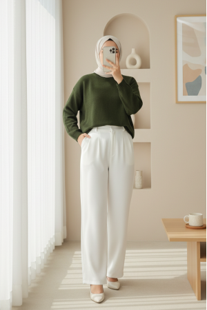 Round  Neck Loose Knit Sweater -Khaki