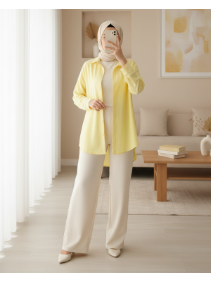 3900 Oversize Uzun Basic Gömlek - Sarı
