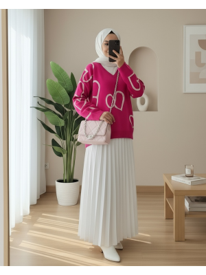 V-neck Stone Knitwear Sweater -Fuchsia