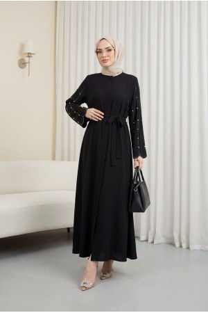 Kolu Taşlı Gizli Patlı Ferace Siyah