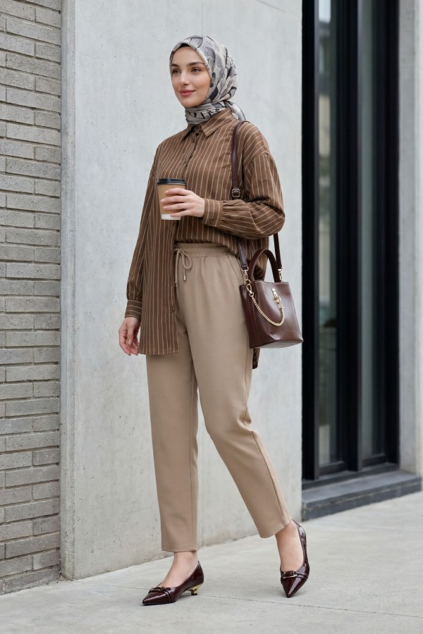 Striped Slit Loose -Brown
